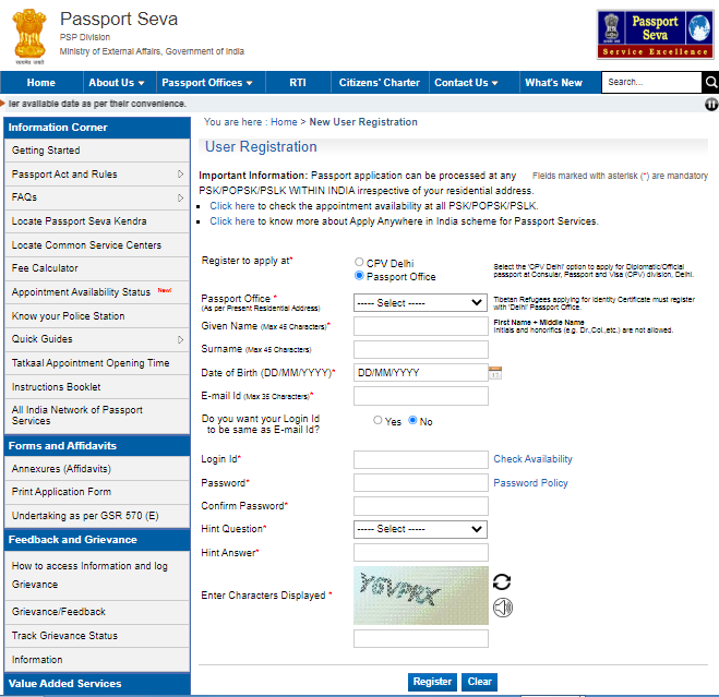 passport application new registration